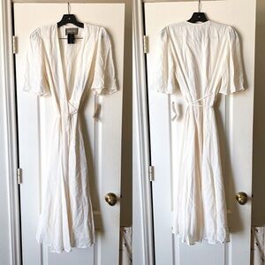 Reformation Dress Rhodes Flutter Wrap Deep V-Neckline Midi Ivory S NWT